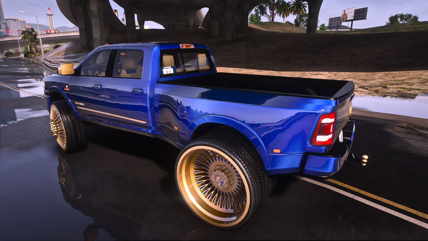 ram dually on amanis with the matching 1 car trailer