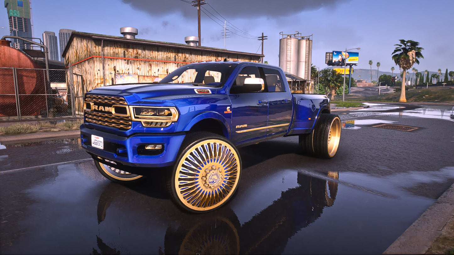 ram dually on amanis with the matching 1 car trailer