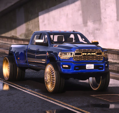 ram dually on amanis with the matching 1 car trailer